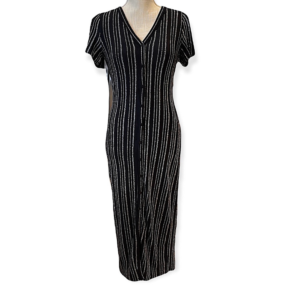 19 Cooper Black w/ Silver Metallic Striping MIDI Dress XS
